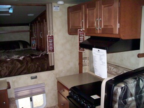 Range, cabinets, and coutertop